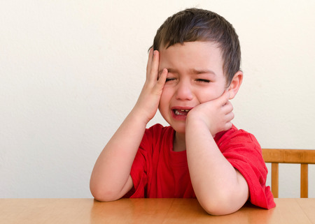 portrait of unhappy, upset , crying child boy