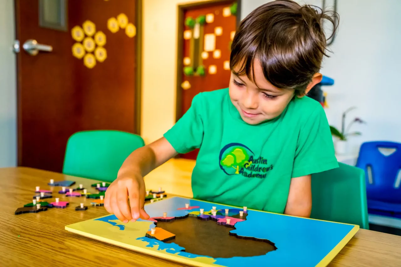 child at montessori school