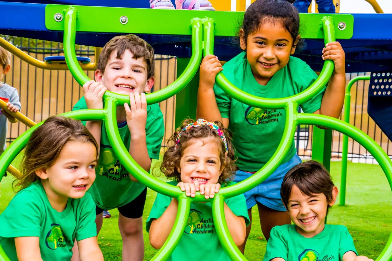 montessori kids on playground set